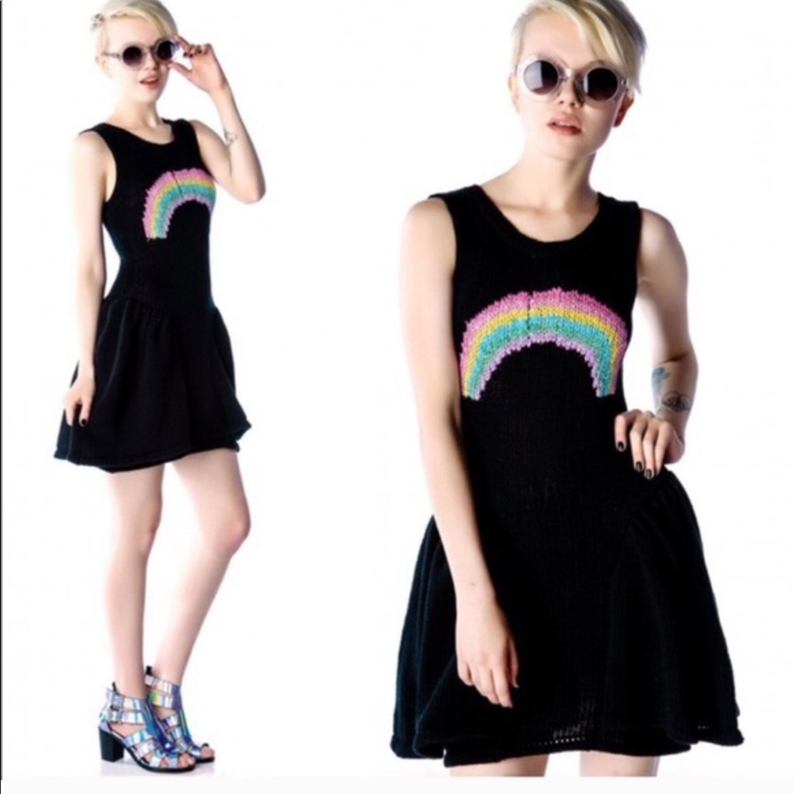 Wildfox White Label Rainbow Black Dress